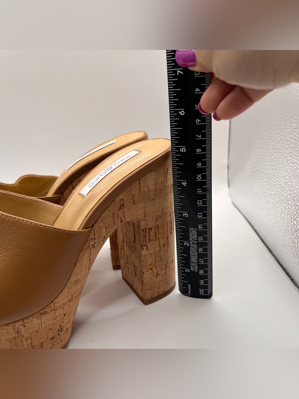 Tony Bianco brown leather platform cork slide sandals size 7 EUC heels - Picture 2 of 9